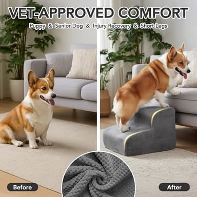 Deconovo Pet Stairs for Small & Elderly Dogs Cats 4-Step Dog Ramp Non-Slip Surface, Soft Washable Cover, Portable for Couch & Bed Use –Ideal for Senior Pets, Compact Storage Friendly, 19.7" H Ash Gray - Image 3