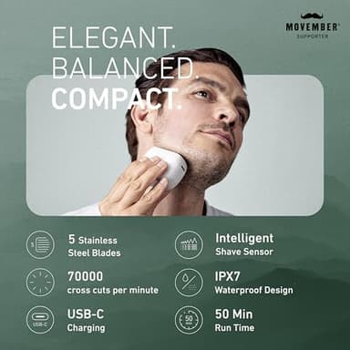 Panasonic ARC5 Palm-Sized Foil Shaver for Men, Powerful Travel Electric Razor, USB-C Charge Wet/Dry, Easy Clean Luxury Japanese 5-Blade, Smooth & Precise Cut w/Smart Sensor (Natural Sea Stone - Image 4