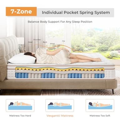 Vesgantti Twin XL Mattress, 12 Inch Memory Foam Hybrid Mattress in a Box with Individual Pocket Spring, Twin XL Size Mattress for Pressure Relief, Motion Isolation, Medium Firm Support - Image 2