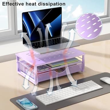 gianotter Computer Monitor Stand Riser, office organizer with Drawer, Office Organizers Storage for Classroom Office Supplies (Purple) - Image 3