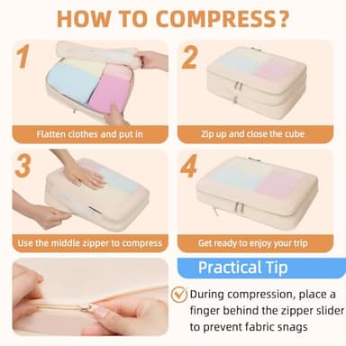 BAGAIL 4 Set/6 Set/8 Set Compression Packing Cubes Travel Accessories Expandable Packing Organizers (Square Mesh, 06-Beige) - Image 4