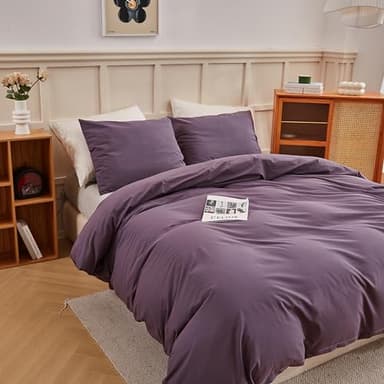 ECOCOTT Lilac Purple Duvet Cover King Size, 100% Washed Cotton 3 Piece Bedding Set 1 Duvet Cover with Zipper and 2 Pillowcases, Ultra Soft and Easy Care Breathable Duvet Cover Set ((Lilac Purple,King) - Image 5