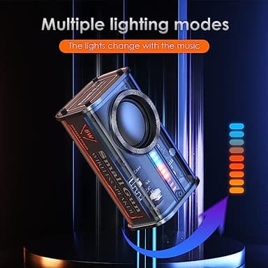 Portable Bluetooth Speaker with Lights, Transparent Wireless Mini Bluetooth Speaker with TWS, Perfect Small Speaker HD Sound and Bass for Office, Home, Shower, Room, Bike, Car (Black) - Image 5
