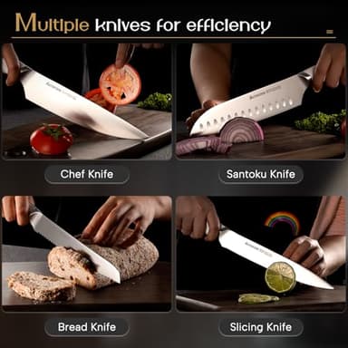 Astercook Knife Set Kitchen with Block and Dual Sharpener Full Tang 15 Pcs German Stainless Steel Knives Dishwasher Safe Kitchen Utensils Set with Anti-slip Ergonomic Handle, Elegant White - Image 7