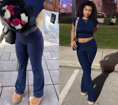 ZFLM Casual Workout Two Piece Outfits for Women Short Sleeve Crop High Waist Foldover Flare Pants Tracksuit Sets Streetwear - Image 6