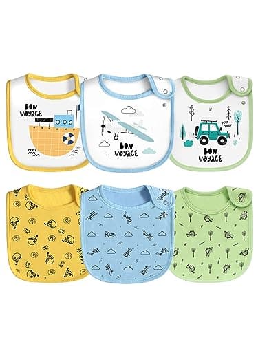 Maiwa 6 Pack Waterproof Cotton Baby Bibs with Snaps for baby boys girls teething drooling and feeding - Image 1