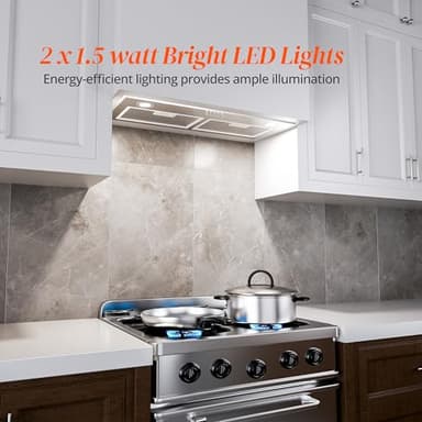 FIREGAS Range Hood 28 inch, Built-in Stainless Steel Kitchen Vent Hood with 450 CFM, 3 Speed Exhaust Fan, 2 LED Lights & Button Control, Ducted/Ductless Convertible - Image 7