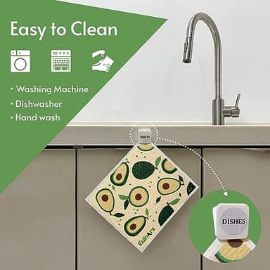 Eulnars Swedish Dishcloths for Kitchen, 8 Pack Reusable Paper Towels with Clips, Non-Scratch Swedish Kitchen Towels, Super Absorbent Cellulose Sponge Cloths, Dishwasher Safe, No Odor - Image 2