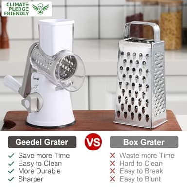 Geedel Rotary Cheese Grater, Kitchen Mandoline Vegetable Slicer with 3 Interchangeable Blades, Easy to Clean Rotary Grater Slicer for Fruit, Vegetables, Nuts - Image 2