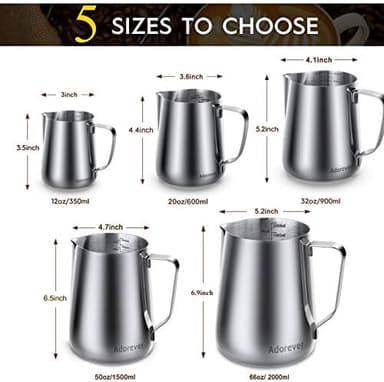 Milk Frothing Pitcher, 20oz Steaming Pitcher Stainless Steel Espresso Machine Accessories for Coffee Bar, Cappuccino Barista Tools Milk Jug Steamer Frother Cup with Decorating Latte Art Pen - Image 3