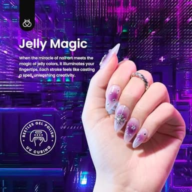 Beetles Jelly Gel Nail Polish Set - Jelly Magic Gel Polish, 6 Colors Pink Red Black Blue Green Purple Halloween Fall Gel Polish Kit Sheer Translucent Effect Soak Off UV Manicure DIY Gift for Women - Image 2