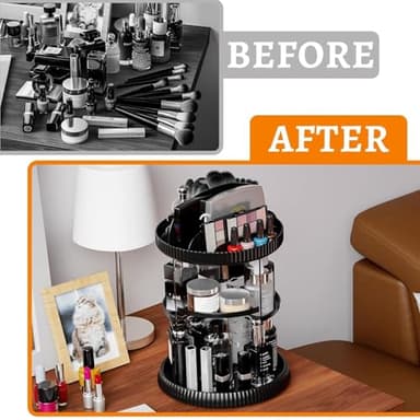 Yieach Rotating Makeup Organizer,Adjustable Spinning Skincare Organizer,Counter Top,Vanity Organizers and Storage for Brush,Perfume,Bathroom Lazy Susan Organizer for Skin Care,Beauty Product,Black - Image 4