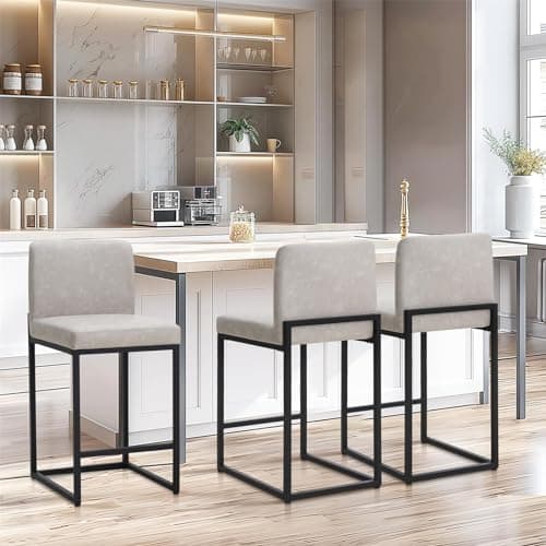 Sophia & William Light Grey Bar Stools Set of 3, Modern PU Leather Counter Height Barstools with Back, 24" Kitchen Island Bar Chairs - Image 1