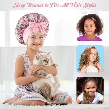 choshion Kids Bonnet for Girls, Satin Bonnet for Sleeping, One Size, Set of 2, Unisex-Kids, Hat - Image 6