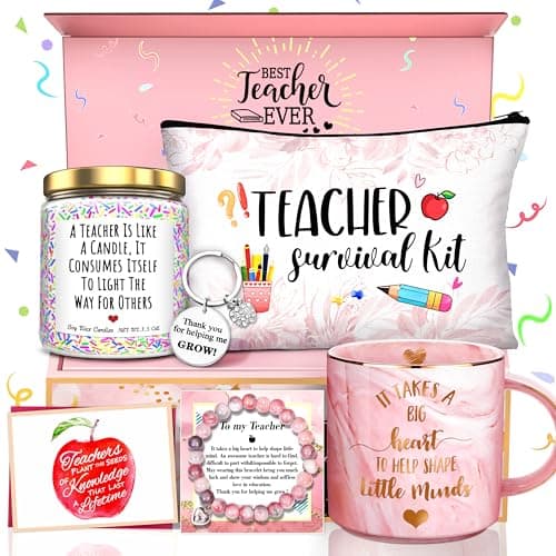 Teacher Appreciation Gifts Thank You Basket for Women Teacher Gift Sets from Student Big Heart Pink Coffee Mug Graduation Gifts Unique Christmas Ideal for Teachers - Image 1