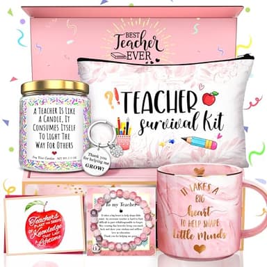 Teacher Appreciation Gifts Thank You Basket for Women Teacher Gift Sets from Student Big Heart Pink Coffee Mug Graduation Gifts Unique Christmas Ideal for Teachers - Image 1