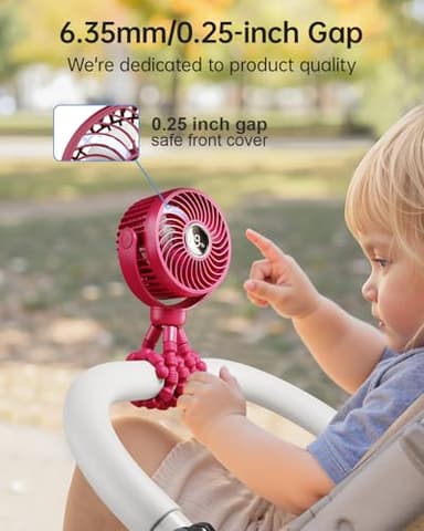 Bearwind Mini Portable Stroller Fan for Travel,360° Rotation,4-Speed LED Night Light Clip on Fans Operated by Rechargeable Battery, Cordless Fan with Tripod Car Seat Baby Pram (Rose red) - Image 3