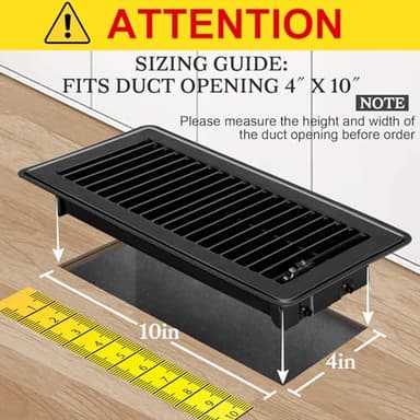 Gmurnai 4x10 Floor Vents Heavy Duty Floor Registers, Floor Air Vent Covers 4 X 10 for Home Floor Wall Ceiling, Rust Proof Finish Registers Grilles & Vents (8, Black, 4x10 Inches) - Image 2