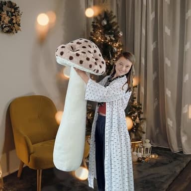 Hofun4U Mushroom Plush Pillow - 51 inch Mushroom Shaped Stuffed Long Pillow - Mushroom Stuffed Pillow - Christmas Birthday Sofa Home Decoration (Brown) - Image 6