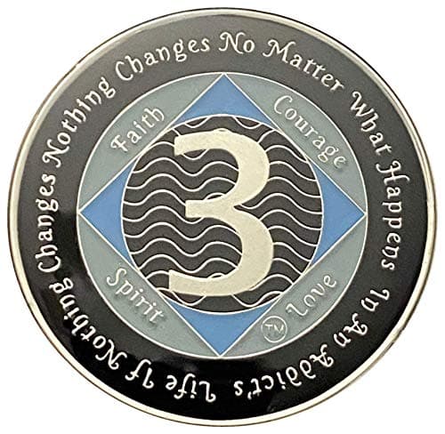 NA 3 Year Silver Color Plated-Medallion, Recovery Chip, 12 Step Token, Narcotics Anonymous Coin