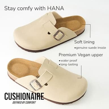 CUSHIONAIRE Hana Womens Clogs | Comfortable Vegan Suede Clogs for Women | Slip On Potato Shoes with Cork Footbed & Arch Support| STONE 8 - Image 8
