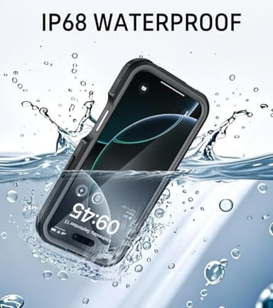FEWGEY Waterproof Phone Case for iPhone 16, [Compatible with Magsafe] [IP68 Underwater] [Built-in Screen Protector & Glass Camera Protector] Full Body Shockproof Cover with Lanyard Black/Clear - Image 4