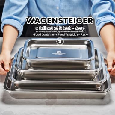 WAGENSTEIGER Stainless Steel Food Prep Container with Rack & Lid (Tray) 2.43 Quart / 2inch Depth, Hotel Pans, Catering Pan, Buffet Party Pans, Roasting Pan, Casserole (1302/No02) - Image 8
