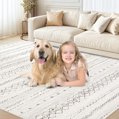Large Living Room Area Rug 10x14: Soft Machine Washable Boho Moroccan Farmhouse Rugs for Bedroom Under Dining Table - Non-Slip Neutral Morden Indoor Floor Rug Carpet for Home Office Decor - Brown - Image 5
