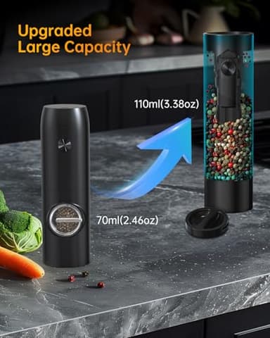 CIRCLE JOY Electric Rechargeable Salt and Pepper Grinder Set Top-Refill Automatic Pepper Mill Grinder with Charging Base, Adjustable Coarseness, Easy Filling Larger Capacity with Led for Home Kitchen - Image 5