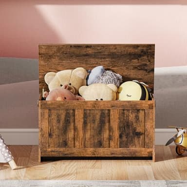 HOOBRO Storage Bench, 29.5" Retro Wooden Storage Chest, Wooden Storage Trunk, Toy Chest with Lift Top, Multifunctional Entryway Organizer, for Entryway, Living Room, Rustic Brown FG751CW01 - Image 5