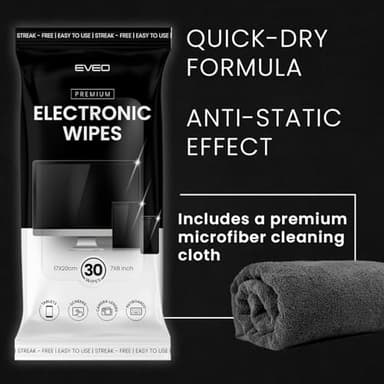 EVEO Electronic Wipes Screen Cleaner - Screen Wipes TV Screen Cleaner Wipes, Computer Screen Wipes, Laptop Screen Cleaner, ipad & Monitor Cleaner, Screen Cleaning Wipes - [90 Wipes + Microfiber Cloth] - Image 5