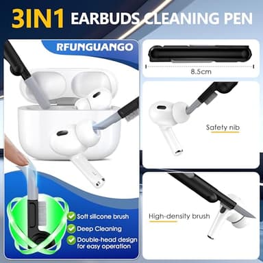 RFUNGUANGO for AirPods Pro 2nd Gen Protective Case with Cleaning Kit, Military Hard Case with Lock for AirPod Gen 2 Charging Case 2023, 2022, Black - Image 5