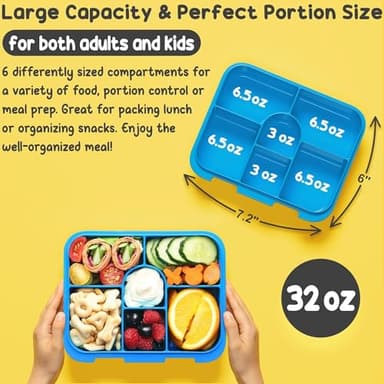 Fimibuke Snack Box for Kids & Toddlers, 6-Compartment Snack Container BPA-Free Small Bento Box Leak-Proof Lunch Box, 32oz Lunchable Food Container for School Travel Picnic, Microwave & Dishwasher Safe - Image 3