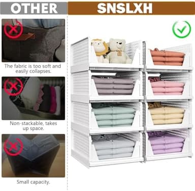 SNSLXH 5 Pack Stackable Closet Storage Basket, Multifunctional & Foldable Closet Organizer for Bathroom Kitchen Laundry Room Wardrobe Storage, Space-Saving Clothes Storage Drawer Organizer, White - Image 4