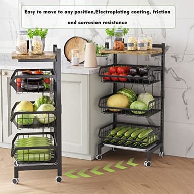 COVAODQ Fruit Basket 4-Tier Adjustable Fruit Vegetable Basket Cart Metal Wire Storage Cart Rolling Pantry Utility Kitchen Cart - Image 7