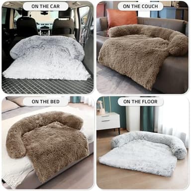 Calming Dog Bed Fluffy Plush Dog Mat for Furniture Protector with Removable Washable Cover for Large Medium Small Dogs and Cats (Medium(41x37x6), Camel) - Image 6