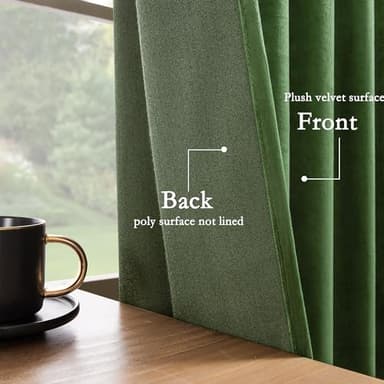 Timeper Moss Green Velvet Curtains - Room Darkening Curtain Panels Back Tab Design Luxury Curtains Drapes for Living Room, W52 x L96, 2 Panels - Image 4