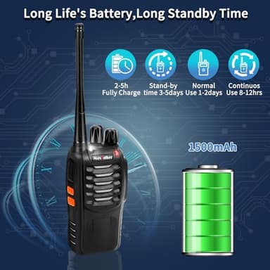 Rechargeable Walkie Talkies Long Range: MaxTalker MT-8S Walkie Talkie with Earpiece, Flashlight, VOX 1500mAh Battery, Walkie Talkies for Adults Business, Hunting Camping Essentials, 2 Pack - Image 2