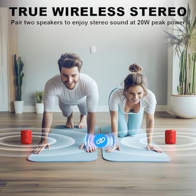 Bobtot Portable Speaker Bluetooth, IPX6 Shower Speaker Waterproof, 25H Playing Time, Loud and Stereo Sound with Bass, Dual Pairing for Party, Camping, Travel, Red - Image 3