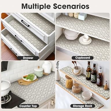 ALIUNI Drawer and Shelf Liner, Non-Slip Kitchen Cabinet Liners Non-Adhesive Thick Strong Grip Waterproof Washable Mats Protect Dresser Shelves Cupboard Bathroom Cabinets, Boho: Beige, 18 in X 30 FT - Image 7