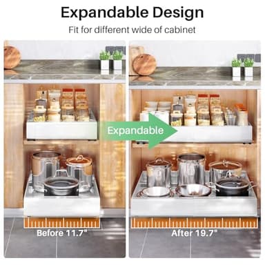 Pull out Cabinet Organizer, Expandable(12"-20") Heavy Duty Slide out Drawers Fixed with Adhesive Nano Film for Pots, Roll out Shelf Storage for Kitchen Base Cabinet, Pantry, Bathroom Cupboard - Image 8