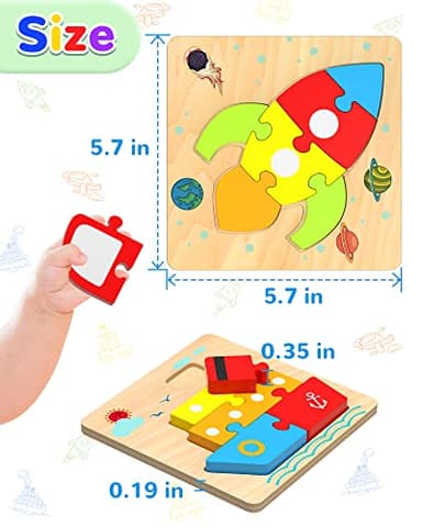 Yetonamr Wooden Toddler Puzzles Gifts Toys for 1 2 3 Years Old Boys Girls, 6 Vehicle Shape Montessori Toys Educational Blocks Kids Gift Baby Learning Toy Age 1-3, 2-4 - Image 6