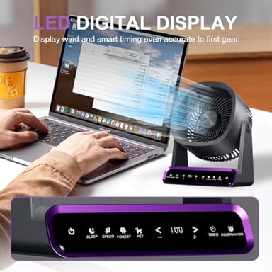 POOCCI Desk Fan, Strong Airflow 120 Speeds Rechargeable Battery Operated Fan Quiet Digital Display Air Circulator Fan for Office, Bedroom, Kitchen, Home, Outdoor, Small Travel Camping USB Table Fan… - Image 2