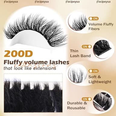 Focipeysa Lash Extension Kit Thick Eyelash Extension Kit 10-18mm Fluffy Lash Clusters 200D Individual Eyelashes Kit with Lash Bond, Lash Remover, Lash Applicator, DIY Lashes Extension - Image 4