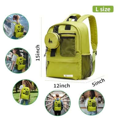 Shukiku 15 Inch Cool Backpack for Woman Man, 3 in 1 Removable, College Travel Daypack, Green Large - Image 8