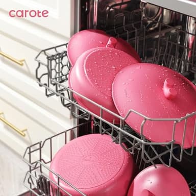 CAROTE 17pcs Pots and Pans Set Non Stick, Nonstick Cookware Set, Oven/Dishwasher/Fridge Safe Pots and Pans, RV Safe Cookware, Induction Kitchen Gift Set Detachable Handle, Pink - Image 6