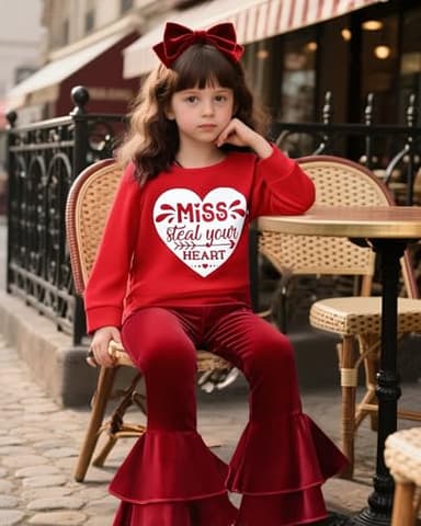 NZRVAWS 18-24 Months Toddler Baby Girl Clothes Infant Long Sleeve Letter Print Sweatshirt Bell Bottom Pant Outfit Fall Winter Red Set - Image 2