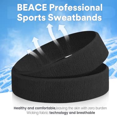 BEACE Sweatbands Sports Headband for Men & Women - Moisture Wicking Athletic Cotton Terry Cloth Sweatband for Tennis, Basketball, Running, Gym, Working Out - Image 4