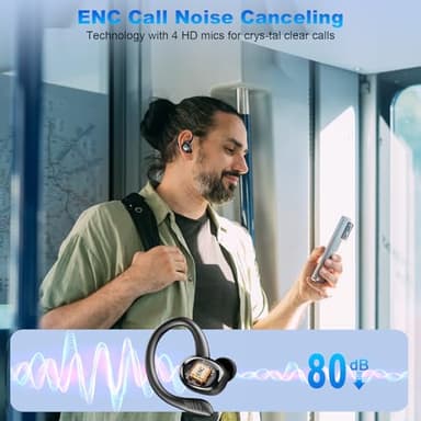 Wireless Earbuds Bluetooth 5.4 Headphones Sport, 2025 Bluetooth Earbuds with Earhooks, 50H Stereo Over Ear Buds, Earphone with 4 ENC Noise Canceling Mic, IP7 Waterproof Headset for Running/Gym/Workout - Image 4