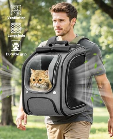 Pecute Cat Backpack Carrier, Large Space Cat Bubble Backpack, Breathable Cat Carrier, Shaded Dog Backpack Carrier, Ergonomic 3D Design for Travel, Hiking, Suitable for Shopping, and Vet, Gray - Image 3